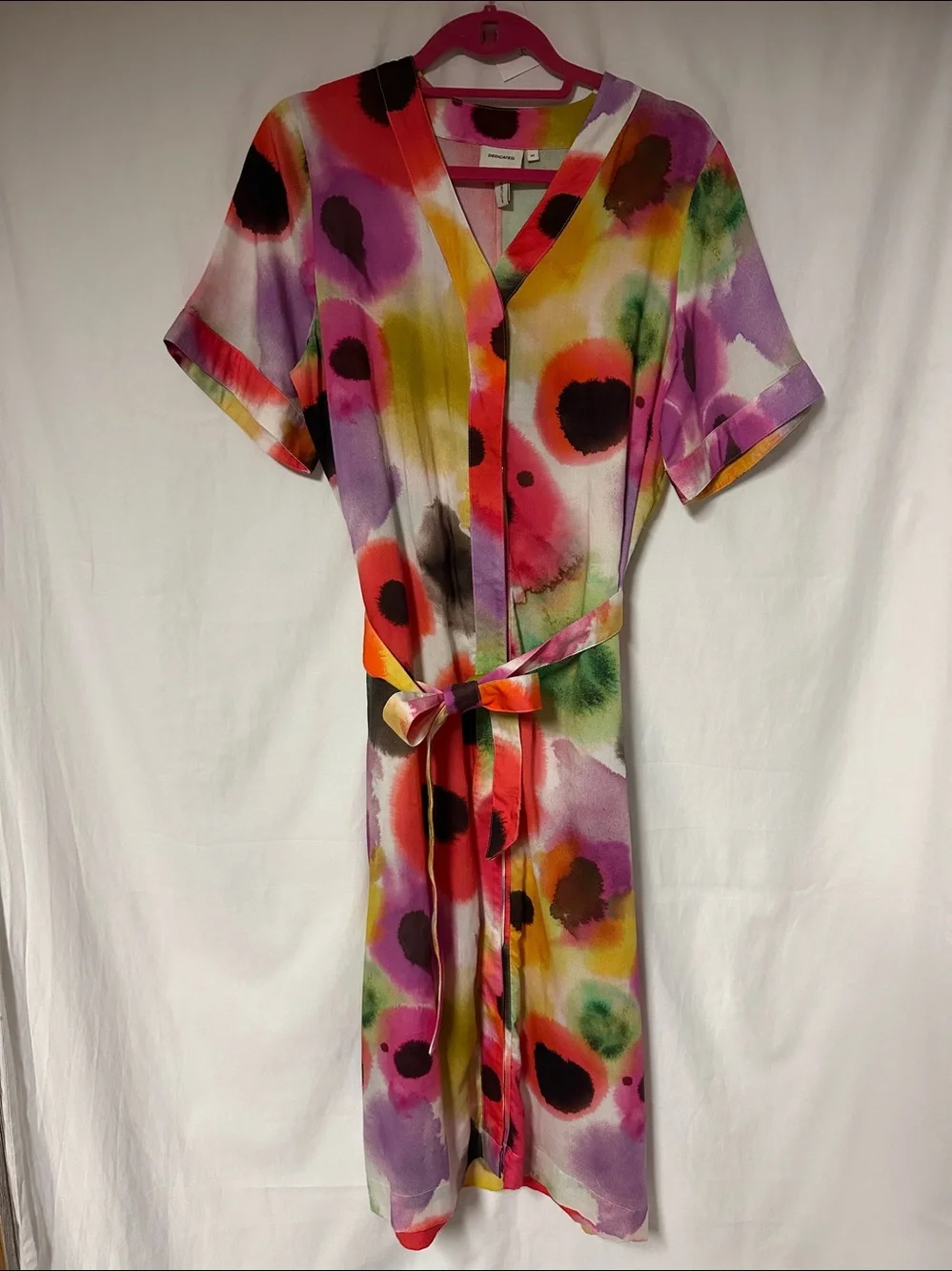 Vibrant Watercolor Midi Dress with Tie Waist - Multicolor - Picture 5 of 7